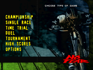 No Fear Downhill Mountain Bike Racing title screen for Playstation